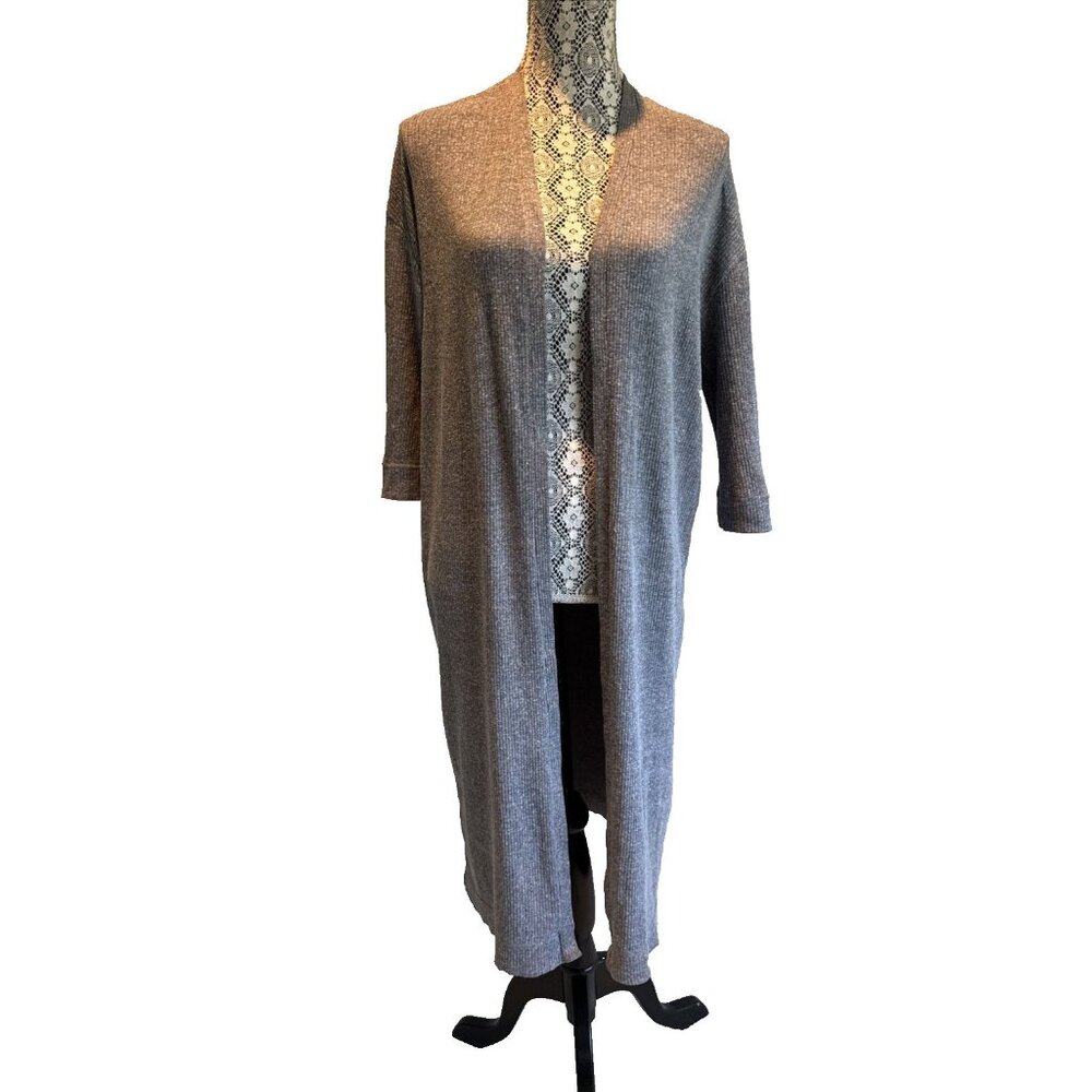 Oak + Fort duster ribbed long cardigan grey open cardigan cottage core size X SM